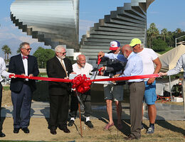 Ribbon cutting of the new sculpture in front of Centennial Complex at Loma Linda University Health