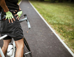 Hip pain cyclist stock photo