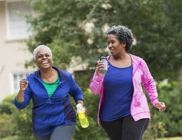  Two senior black women exercising together stock photo