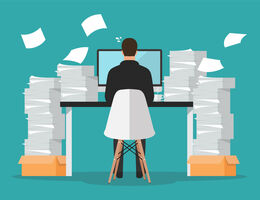 Graphic of man at desk overworking