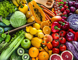 Colorful assortments of fruits and vegetables