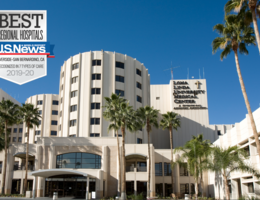 photo of front of medical center on sunny day with best hospital badge 