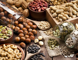 Arrangement of nuts and seeds on a table