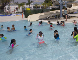 Loma Linda Academy first graders enjoy a pool party at Drayson Center, where proper water safety is demonstrated
