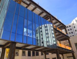 Glass walls for south side connector bridge installed