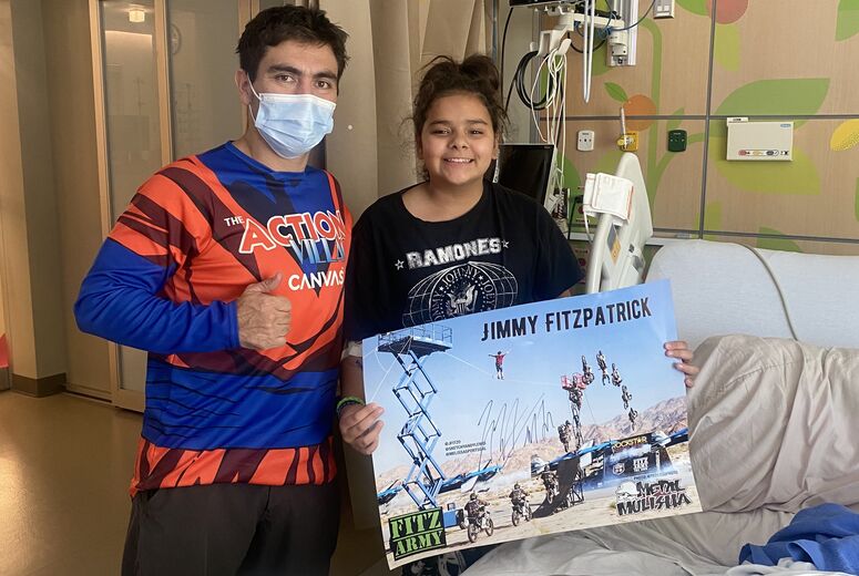 FMX rider and patient in hospital room
