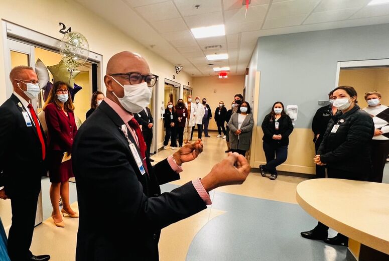 Lyndon Edwards, COO of Loma Linda University Health, speaks at the center's opening