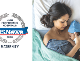 U.S. News & World Report badge alongside picture of a mother and baby