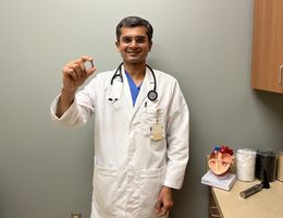 Dr. Harit Desai, associate director for the cardiac catheterization lab and structural heart intervention program at LLUMC – Murrieta, holds the world's smallest pacemaker — a device that expands and improves cardiac care services for patients in the region. Dr. Harit Desai, associate director for the cardiac catheterization lab and structural heart intervention program at LLUMC – Murrieta, holds the world's smallest pacemaker.