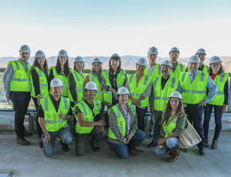 New hospital facility a year from opening, includes San Manuel Maternity Pavilion representatives from san manuel band of mission indians stand on balcony of new hospital tower