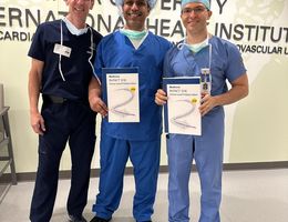 Loma Linda University International Heart Institute's Dr. Vinoy Prasad, director of interventional cardiology (left) and Dr. Amr Mohsen, structural interventional cardiologist (right) are the first in California to use a novel approach for treating blocked peripheral arteries.