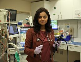 Dr. Mehta in Gi lab with transasal endoscopy scope
