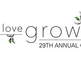 graphic with text "let love grow" next to an illustrated flower and "29th annual gala"