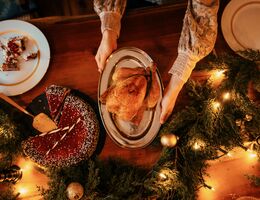 Thanksgiving meal plated and on decorated table