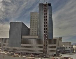 Exterior service elevator system removed from future hospital exterior