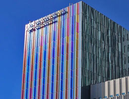 Children’s Hospital tower greets visitors with a blaze of color