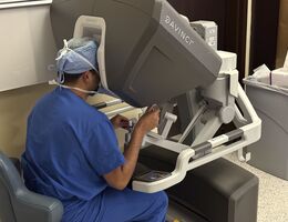 Robotic-assisted Whipple procedure being performed.