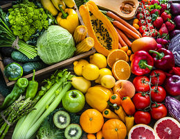 Colorful assortments of fruits and vegetables