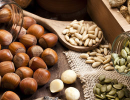 Arrangement of nuts and seeds on a table
