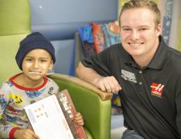 NASCAR driver Cole Custer visits patients before hitting the race track