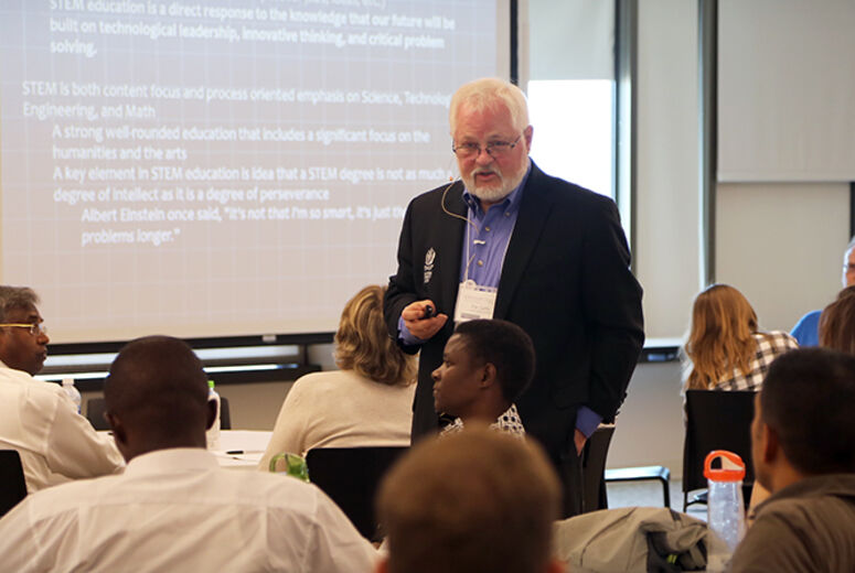 Ronald Carter, PhD, provost, welcomes attendees to EXSEED, which has conceptually expanded from enhancing STEM (science, technology, engineering and math) education to include “A” for the arts (humanities), “R” for religion or spirituality and “S” for service (STREAMS).