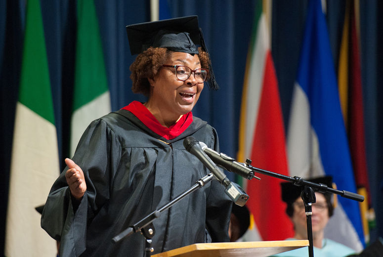 Dilys Brooks, associate chaplain at Loma Linda University, challenged graduates to stay close to God as they move through their careers.