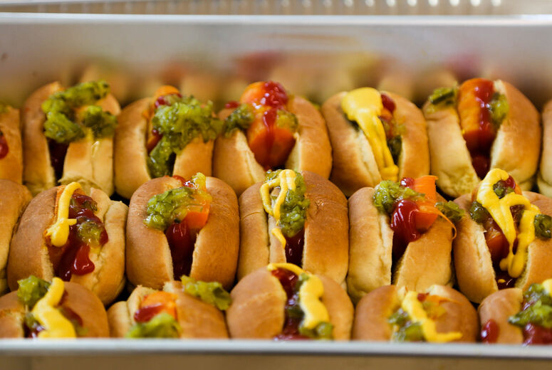 During the cooking demonstration, attendees sampled carrot dogs. 