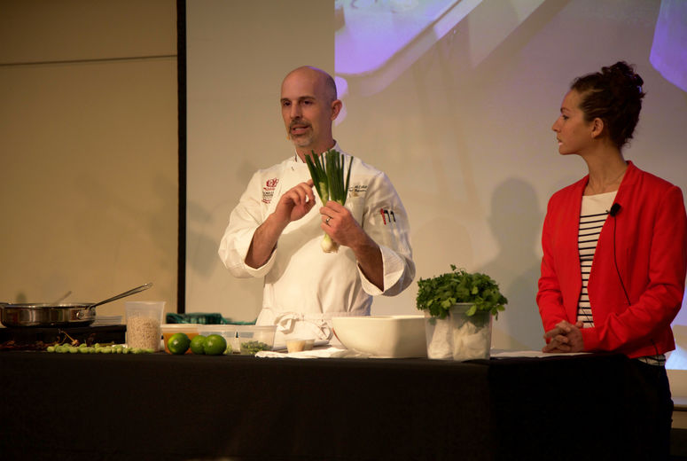 Chef Cory Gheen, MS, RDN, kicked off the first culinary demonstration held at the Coleman Pavilion. 