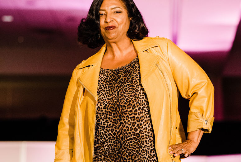 Dawn Hopson-Powell dons her cheetah and leather jacket. Photographed by Jennifer Costa Photography