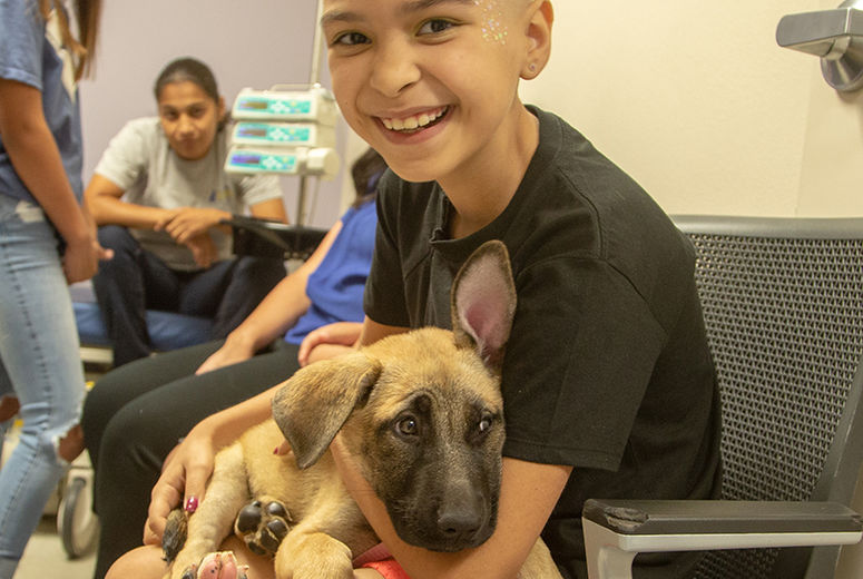  Caylee Cardenas, 9, from San Bernardino, cuddles up with one puppy.