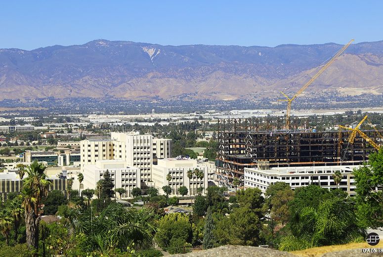 Site view from West Lawton Avenue Cul de sac above the campus in the south Loma Linda Hills.