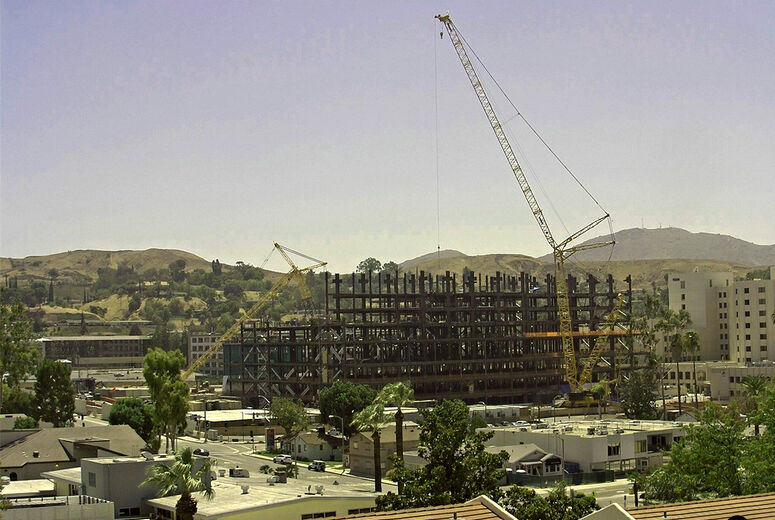 A view of the new construction taken from northeast of the work site.